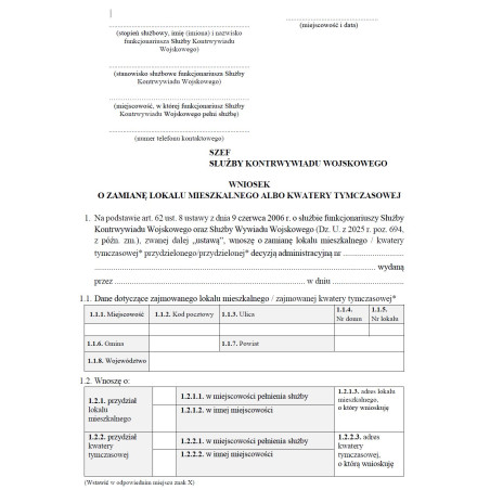 Wnioski w sprawie wyboru formy prawa do zakwaterowania lub zamianę lokalu mieszkalnego / kwatery tymczasowe przez funkcjonariusza SKW lub SWW