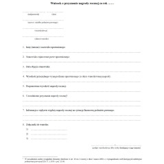 Wniosek o przyznanie nagrody rocznej osobom zatrudnionym w podmiotach prawnych utworzonych, podległych lub nadzorowanych przez ministra właściwego do spraw informatyzacji