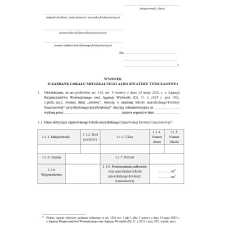 Wniosek w sprawie wyboru formy prawa do zakwaterowania lub zamianę lokalu mieszkalnego albo kwatery tymczasowej w Agencji Bezpieczeństwa Wewnętrznego