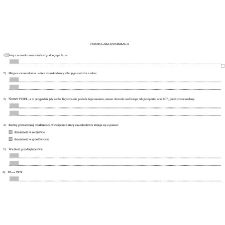 Formularz informacji składanej przez podmioty ubiegające się o pomoc de minimis w rolnictwie lub rybołówstwie