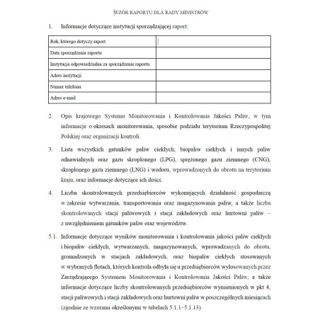 Roczny zbiorczy raport jakości paliw dla Rady Ministrów