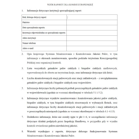 Roczny zbiorczy raport jakości paliw dla Rady Ministrów i Zbiorczy raport jakości paliw dla Komisji Europejskiej