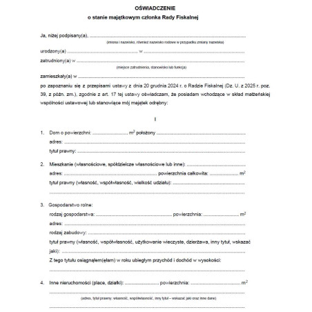 Oświadczenie o stanie majątkowym członka Rady Fiskalnej