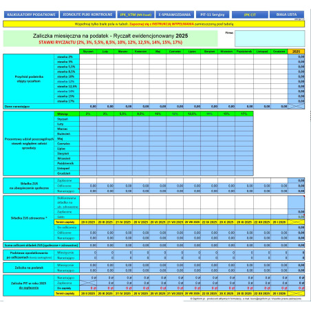 RYCZAŁT EWIDENCJONOWANY 2025 - KALKULATOR