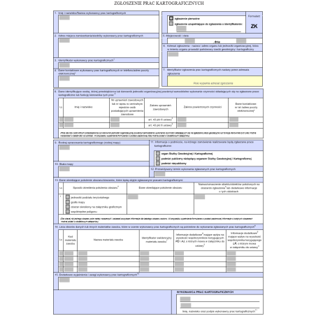Zgłoszenie prac kartograficznych (Formularz ZK)