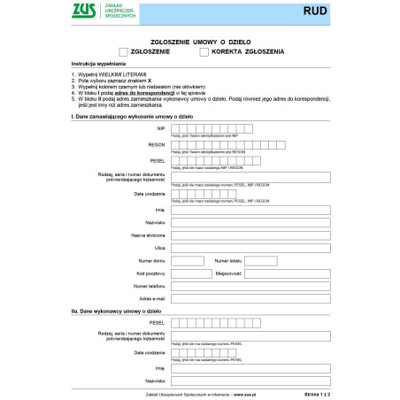 ZUS RUD - zgłoszenie umowy o dzieło