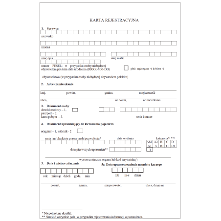 Wzory dotyczące ewidencji kierujących pojazdami naruszających przepisy ruchu drogowego