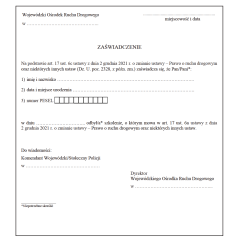 Zaświadczenie o odbyciu szkolenia powodującego zmniejszenie liczby punktów za naruszenie przepisów ruchu drogowego
