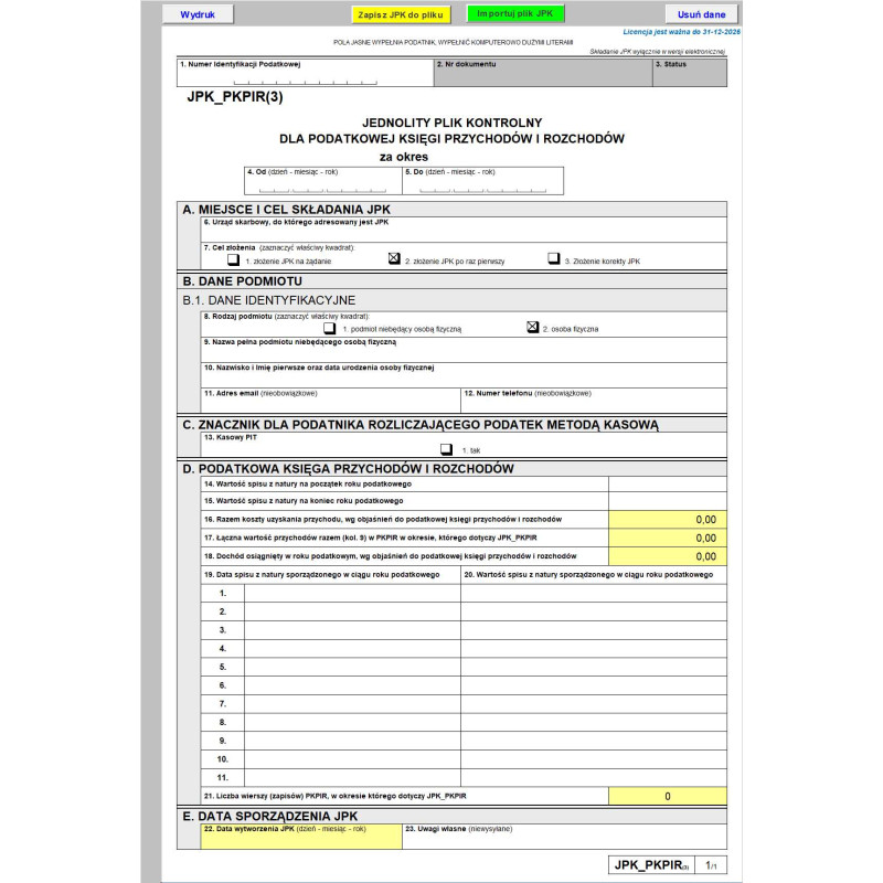 JPK PKPiR (3) Podatkowa Księga Przychodów i Rozchodów