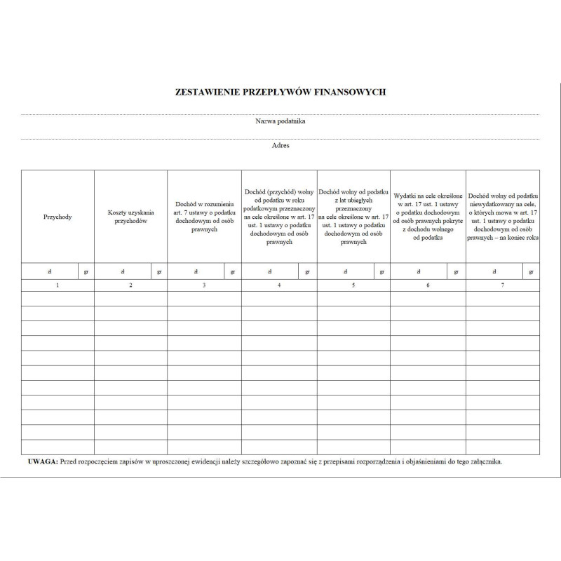 Zestawienie przepływów finansowych prowadzonych przez koła gospodyń wiejskich Zestawienie przepływów finansowych prowadzonych przez koła gospodyń wiejskich