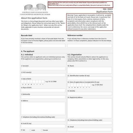 Formularz skargi do Europejskiego Trybunału Praw Człowieka