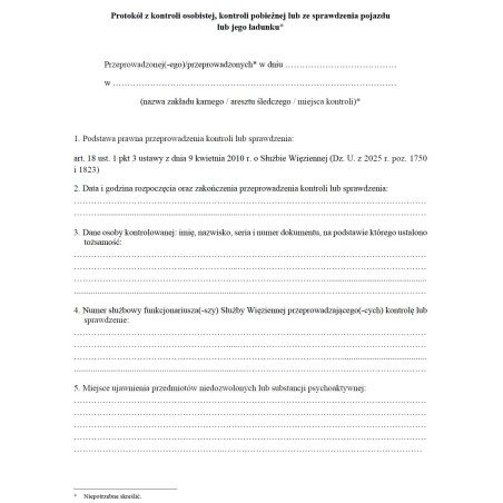 Protokół z kontroli osobistej, kontroli pobieżnej lub ze sprawdzenia pojazdu lub jego ładunku