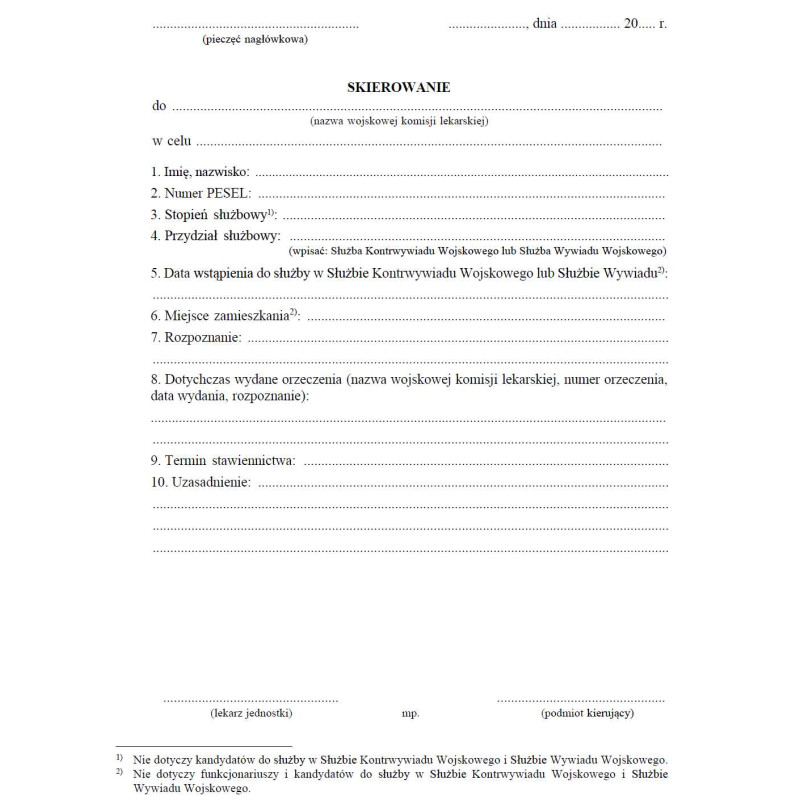 Wzory orzeczniczo-lekarskie dotyczące funkcjonariuszy SKW i SWW