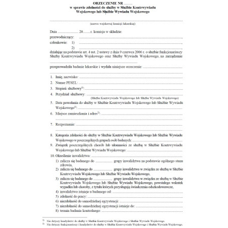 Wzory orzeczniczo-lekarskie dotyczące funkcjonariuszy SKW i SWW
