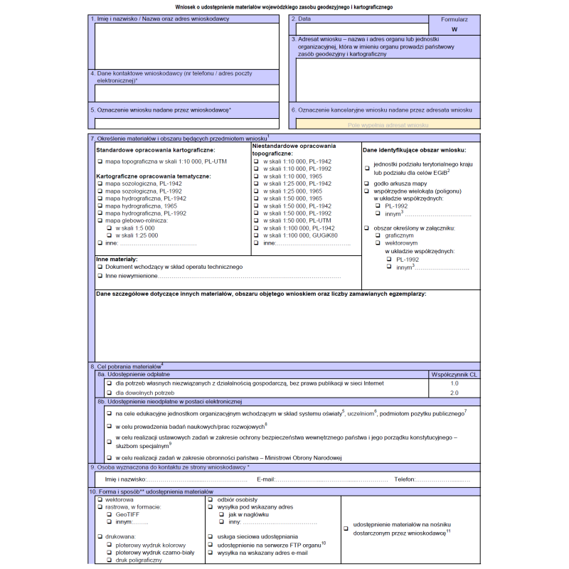 Wniosek o udostępnienie materiałów wojewódzkiego zasobu geodezyjnego i kartograficznego