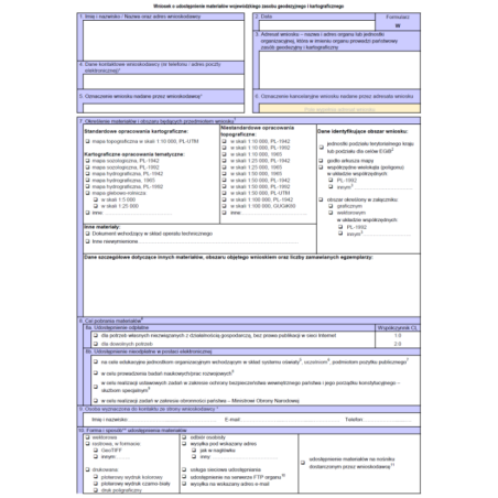 Wniosek o udostępnienie materiałów wojewódzkiego zasobu geodezyjnego i kartograficznego