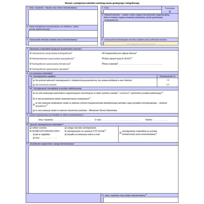 Wniosek o udostępnienie materiałów centralnego zasobu geodezyjnego i kartograficznego
