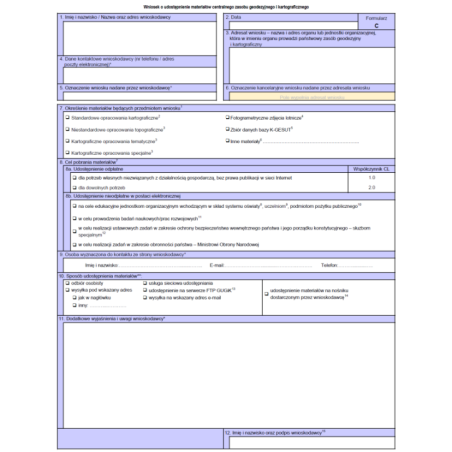Wniosek o udostępnienie materiałów centralnego zasobu geodezyjnego i kartograficznego