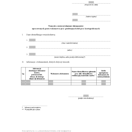 Wniosek o uwierzytelnienie dokumentów opracowanych przez wykonawcę prac geodezyjnych lub prac kartograficznych