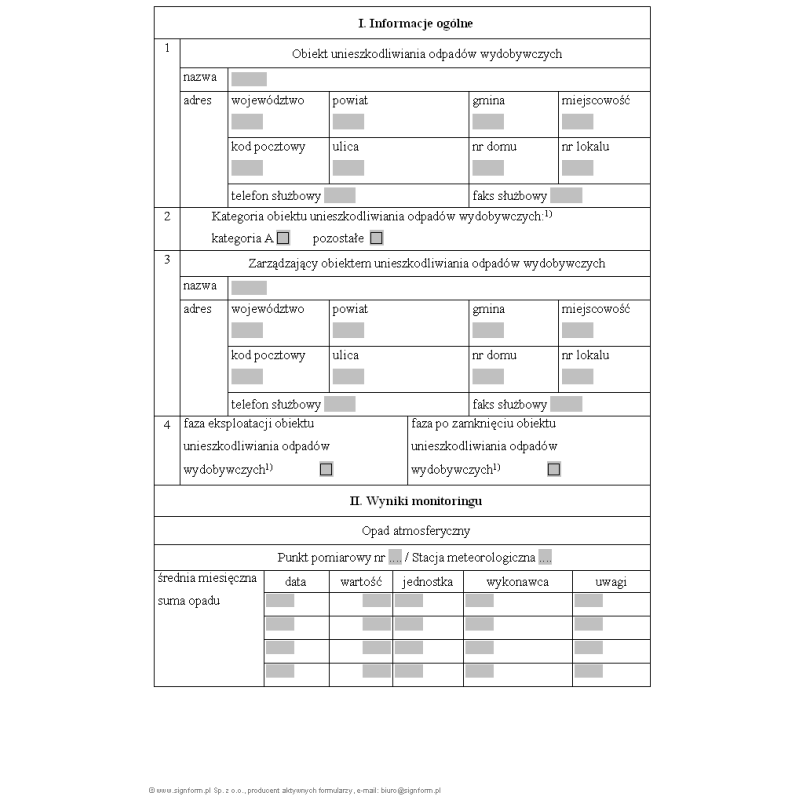 Sprawozdanie o wynikach monitoringu obiektu unieszkodliwiania odpadów wydobywczych