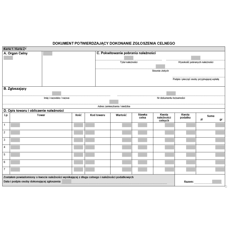 Dokument potwierdzający dokonanie zgłoszenia celnego