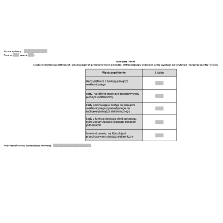 Wzory formularzy - Wydawcy pieniądza elektronicznego (formularze: PD.01, PD.02, PD.03, PD.04, PD.05)