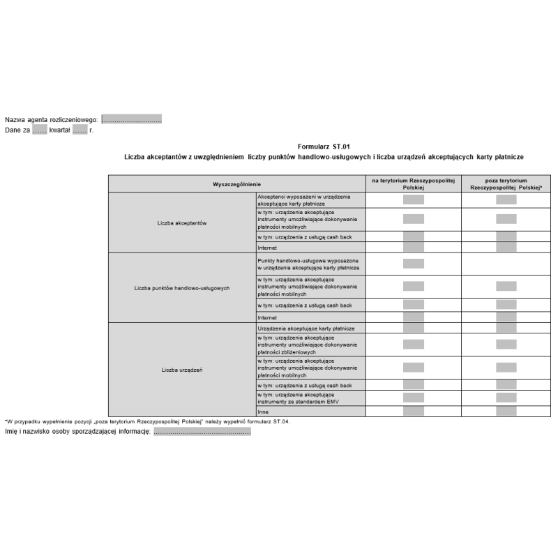 Wzory formularzy - Agenci rozliczeniowi (formularze: ST.01, ST.02, ST.03, ST.04, ST.05, ST.06, ST.07)