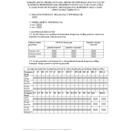 Formularz do przekazywania zbiorczej informacji dotyczącej kontroli przestrzegania przepisów dotyczących czasu jazdy i czasu postoju pojazdu, obowiązkowych przerw oraz czasu odpoczynku kierowcy
