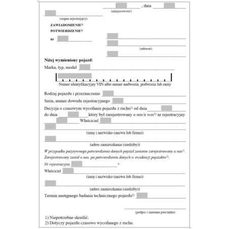 Zawiadomienie - potwierdzenie rejestracji pojazdu