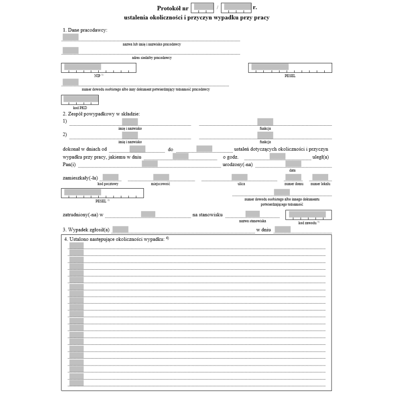 Protokół ustalenia okoliczności i przyczyn wypadku przy pracy