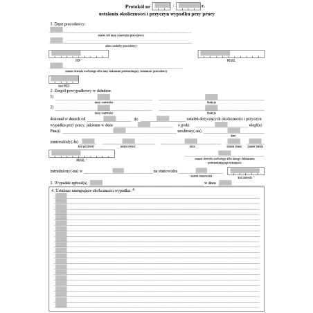 Protokół ustalenia okoliczności i przyczyn wypadku przy pracy