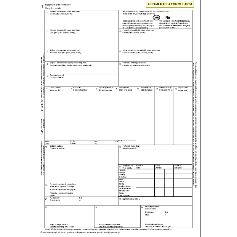 CMR Międzynarodowy samochodowy list przewozowy