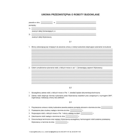 Umowa przedwstępna o roboty budowlane