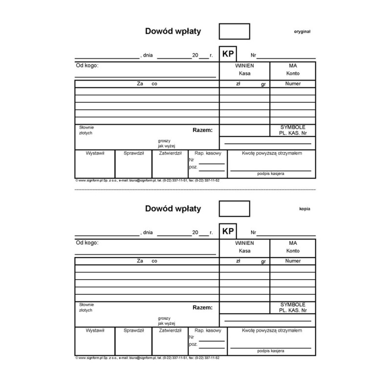 KP - Kasa przyjmie (Dowód wpłaty)