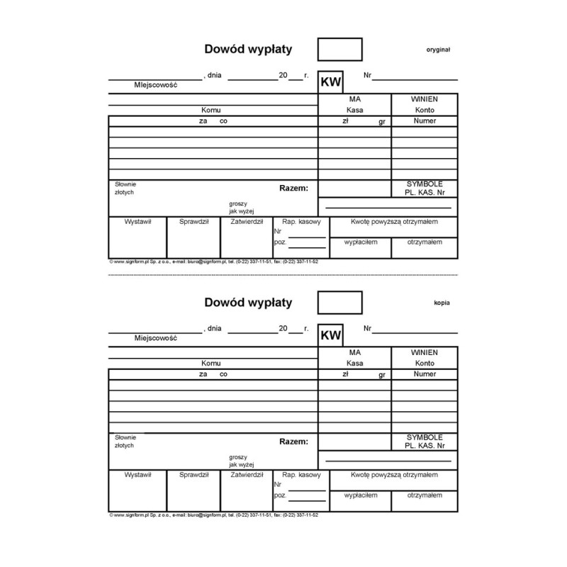 KW - Kasa wypłaci (Dowód wypłaty)