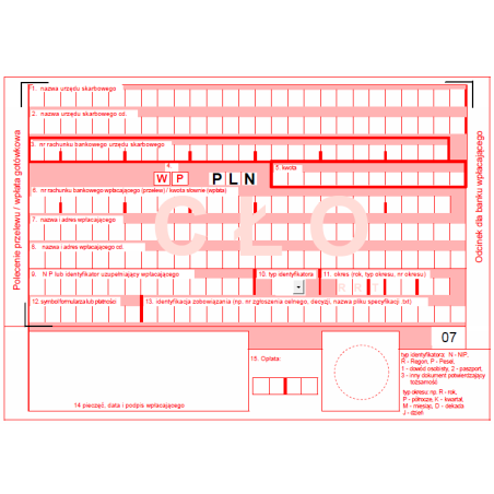Formularz wpłaty gotówkowej oraz polecenia przelewu na rachunek organu celnego