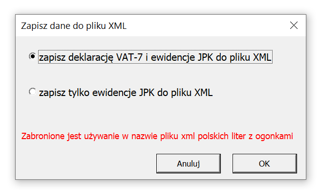 Zapisz dane JPK do XML