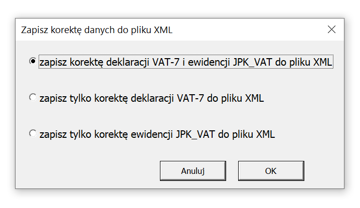 Zapisz korektę JPK do XML