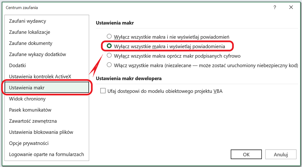 włączenie makr
