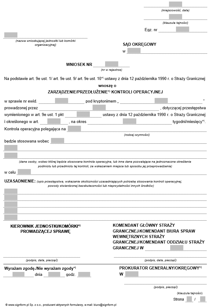 Dokumentacja prowadzona przez Straż Graniczną kontroli operacyjnej oraz przechowywania i przekazywania wniosków i zarządzeń