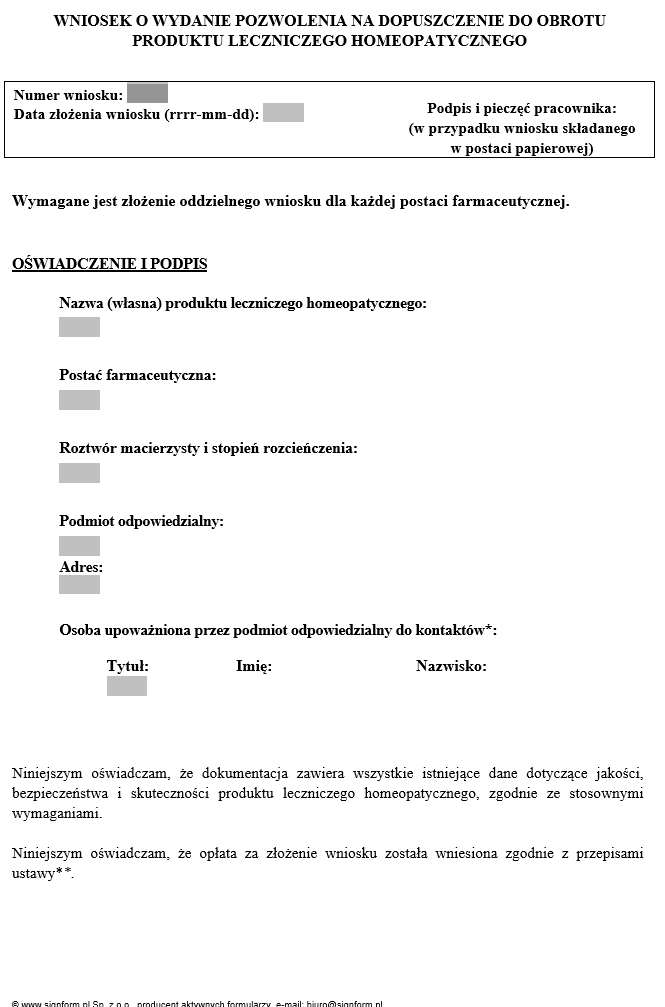Wzory wniosków o wydanie pozwolenia na dopuszczenie do obrotu produktu leczniczego.