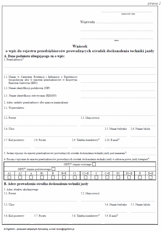 Wzory dotyczące doskonalenia techniki jazdy