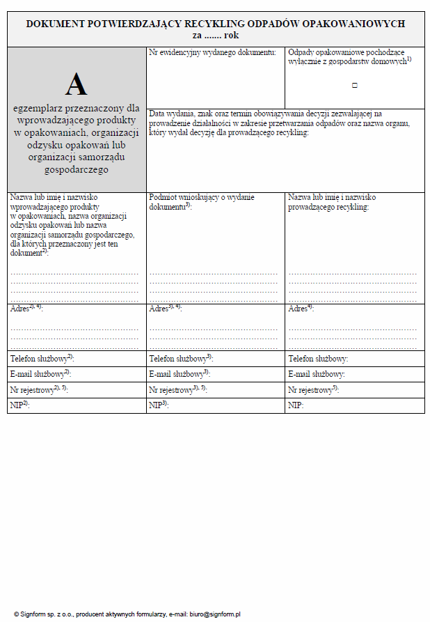 Dokument DPO Dokument potwierdzający inny niż recykling proces odzysku odpadów opakowaniowych, Dokument DPR