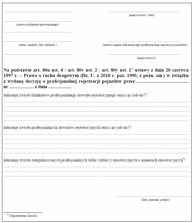 Dokumenty profesjonalnej rejestracji pojazdów