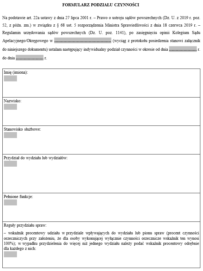 Formularz podziału czynności
