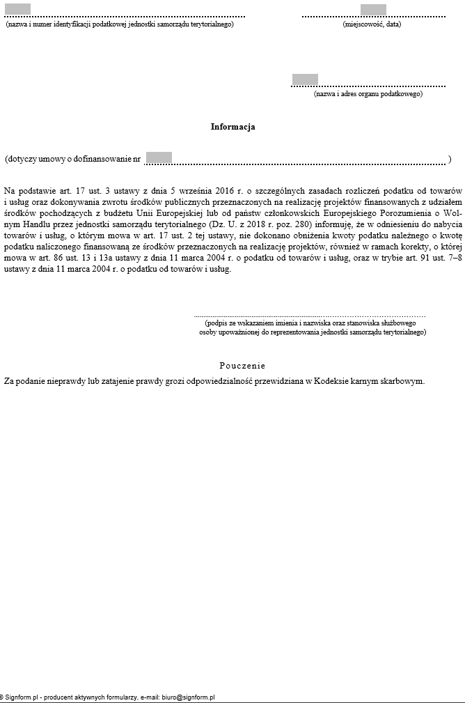 Formularze rozliczeń podatku VAT oraz dokonywania zwrotu środków publicznych przeznaczonych na realizację projektów finansowanych z udziałem środków pochodzących z budżetu Unii Europejskiej