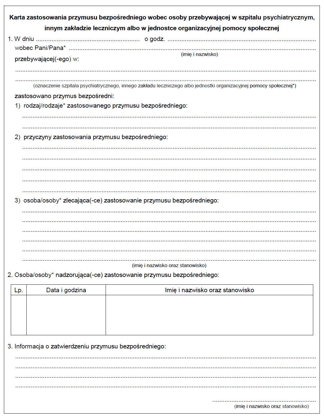 Wzory stosowania przymusu bezpośredniego wobec osoby z zaburzeniami psychicznymi