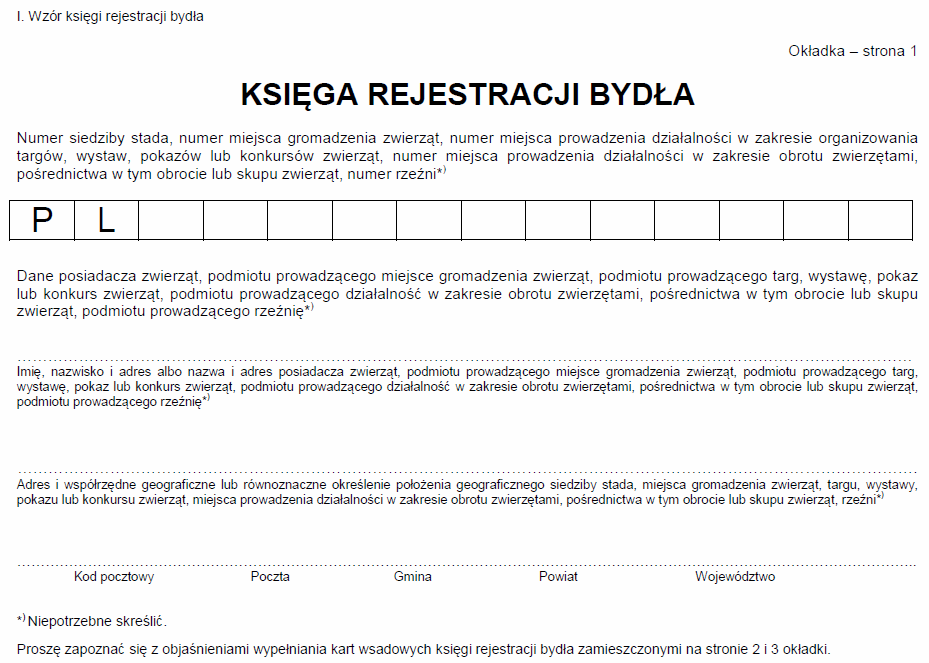 Księga rejestracji bydła, świń, owiec lub kóz
