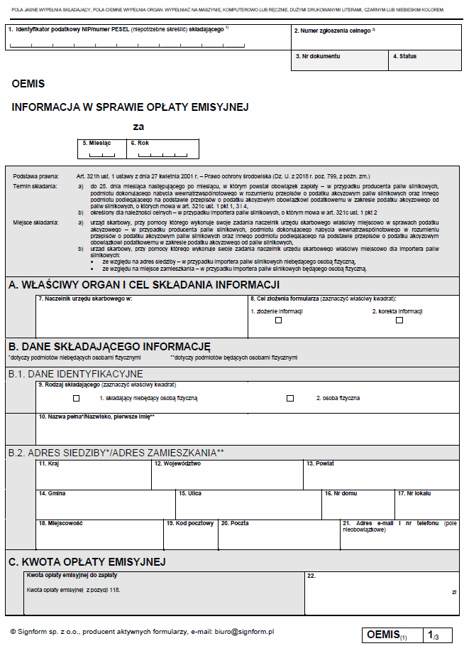 OEMIS Informacja w sprawie opłaty emisyjnej