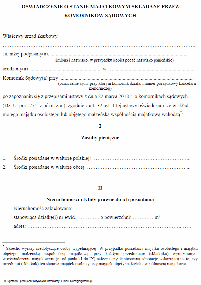 Oświadczenie o stanie majątkowym składane przez komorników sądowych